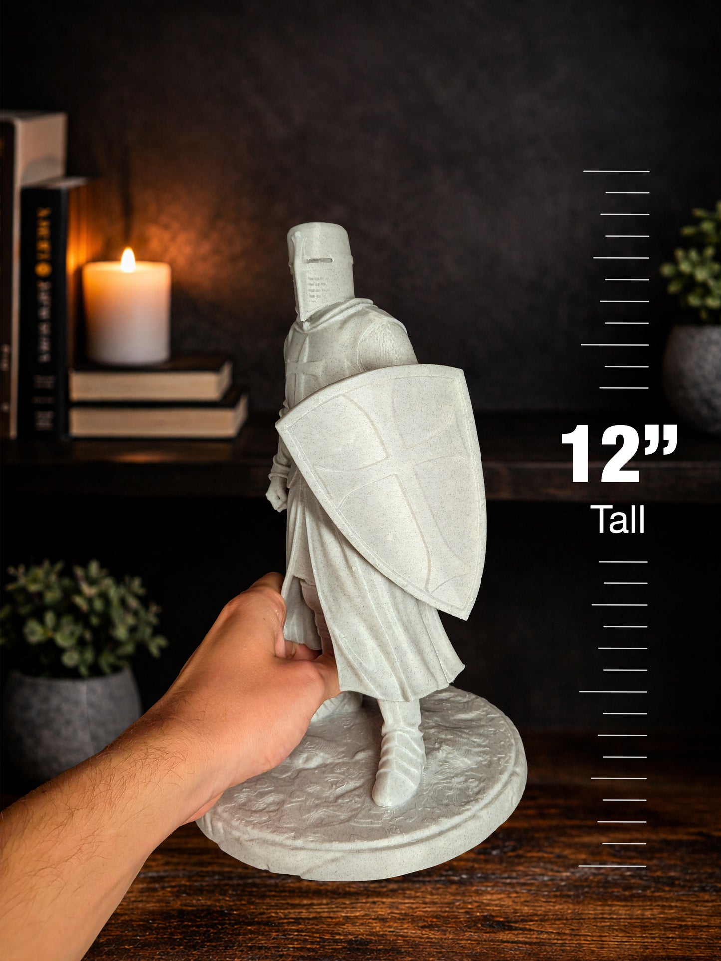 Medieval Crusader Knight Statue - Marble Style Templar Sculpture