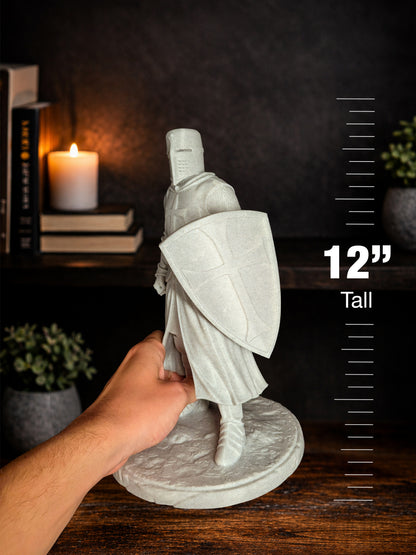Medieval Crusader Knight Statue - Marble Style Templar Sculpture