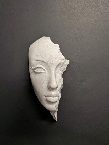 Abstract Woman Face Wall Relief - Marble Finish Minimalist Female Face